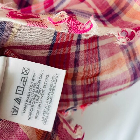 J. Crew Womens Multicolor Fringe Detailing Hem Plaid Rectangle Scarf One Size - Picture 3 of 8